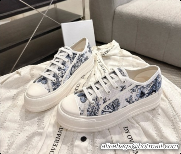 Low Cost Dior Walk'n'Dior Platform Sneaker in White and Blue des Vents Toile de Jouy Floral Garden Embroidered Cotton 60