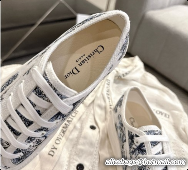Low Cost Dior Walk'n'Dior Platform Sneaker in White and Blue des Vents Toile de Jouy Floral Garden Embroidered Cotton 60