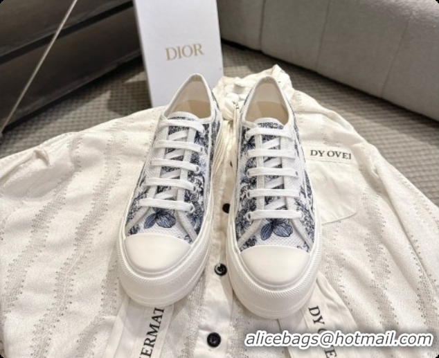 Low Cost Dior Walk'n'Dior Platform Sneaker in White and Blue des Vents Toile de Jouy Floral Garden Embroidered Cotton 60