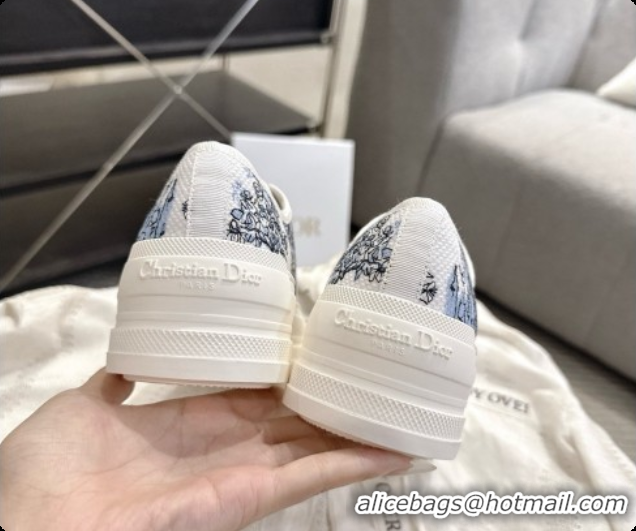 Low Cost Dior Walk'n'Dior Platform Sneaker in White and Blue des Vents Toile de Jouy Floral Garden Embroidered Cotton 60