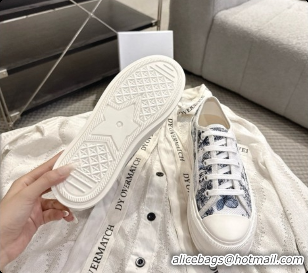 Low Cost Dior Walk'n'Dior Platform Sneaker in White and Blue des Vents Toile de Jouy Floral Garden Embroidered Cotton 60
