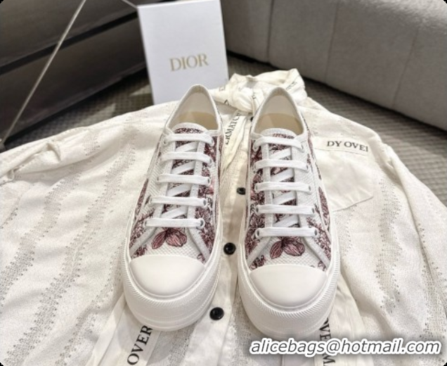Unique Style Dior Walk'n'Dior Platform Sneaker in White and Rose des Vents Toile de Jouy Floral Garden Embroidered Cotto