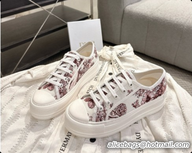Unique Style Dior Walk'n'Dior Platform Sneaker in White and Rose des Vents Toile de Jouy Floral Garden Embroidered Cotto