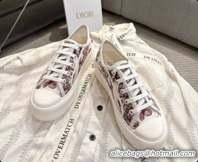 Unique Style Dior Walk'n'Dior Platform Sneaker in White and Rose des Vents Toile de Jouy Floral Garden Embroidered Cotto