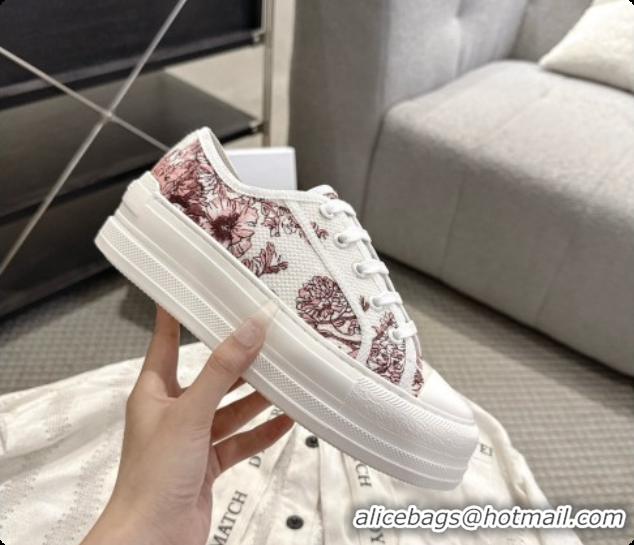Unique Style Dior Walk'n'Dior Platform Sneaker in White and Rose des Vents Toile de Jouy Floral Garden Embroidered Cotto