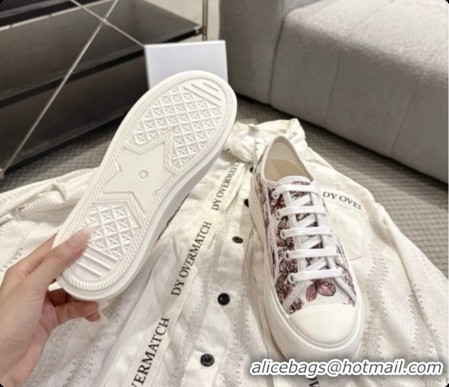 Unique Style Dior Walk'n'Dior Platform Sneaker in White and Rose des Vents Toile de Jouy Floral Garden Embroidered Cotto