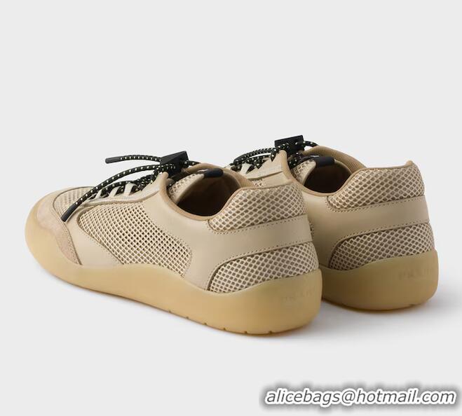 Shop Discount Prada Speedrock Mesh Fabric Sneakers 1E4900 Desert Beige
