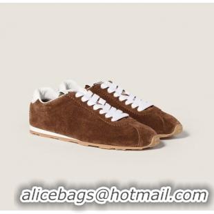 ​Buy Promotional Miu Miu Plume Suede Sneakers 5E114E Cocoa Brown