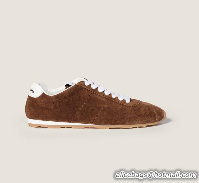 ​Buy Promotional Miu Miu Plume Suede Sneakers 5E114E Cocoa Brown