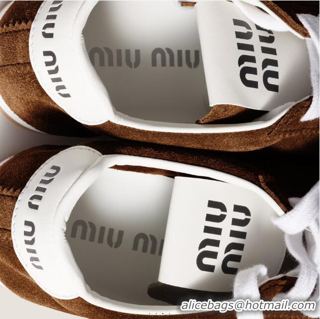 ​Buy Promotional Miu Miu Plume Suede Sneakers 5E114E Cocoa Brown