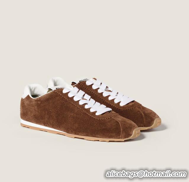 ​Buy Promotional Miu Miu Plume Suede Sneakers 5E114E Cocoa Brown