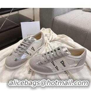 Low Price Dior Ribbon Sneaker in Gray Suede Calfskin and Silver Lambskin D091183 2026