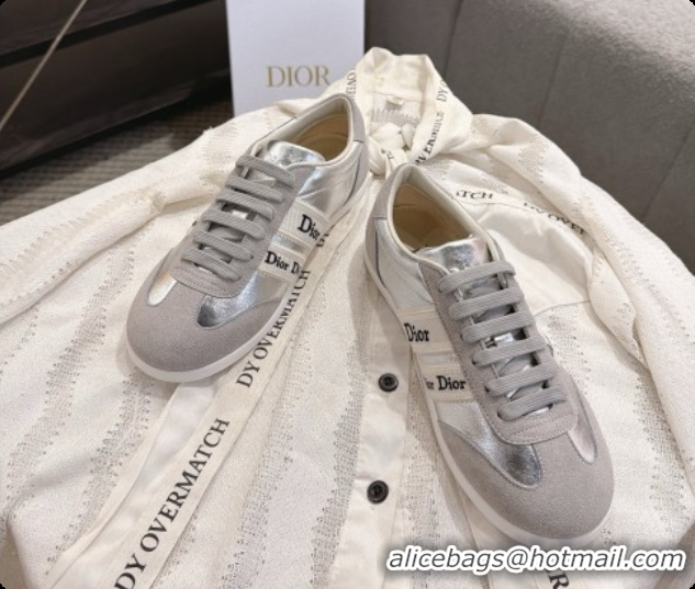 Low Price Dior Ribbon Sneaker in Gray Suede Calfskin and Silver Lambskin D091183 2026