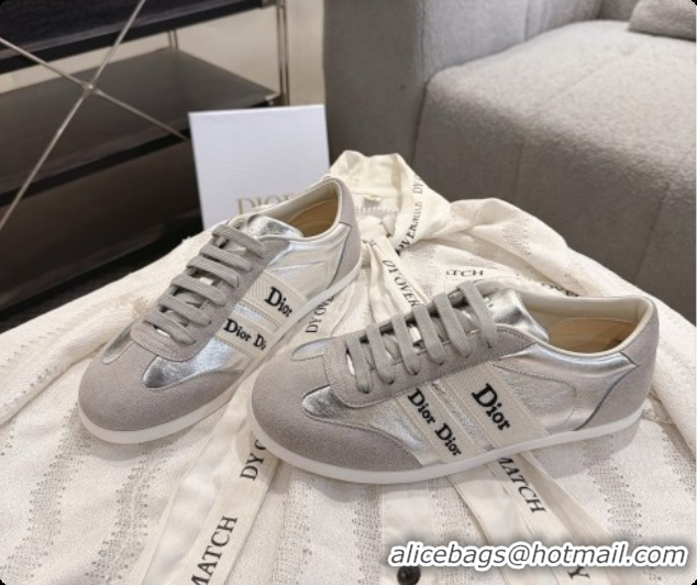 Low Price Dior Ribbon Sneaker in Gray Suede Calfskin and Silver Lambskin D091183 2026