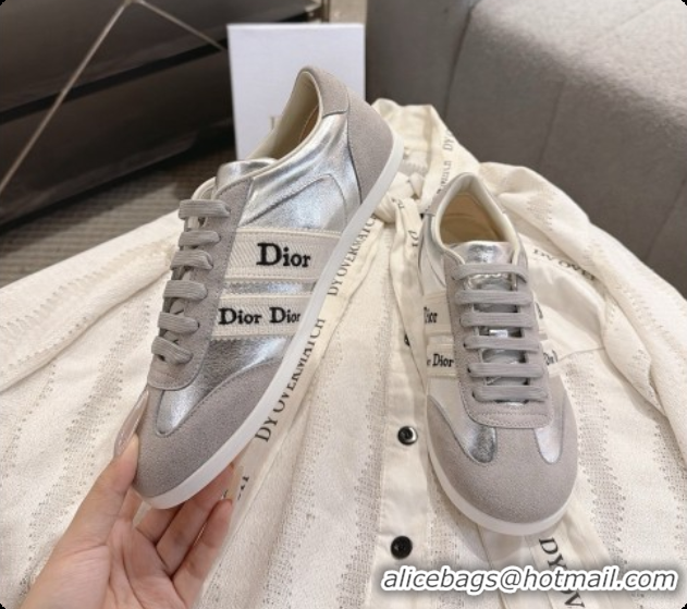 Low Price Dior Ribbon Sneaker in Gray Suede Calfskin and Silver Lambskin D091183 2026