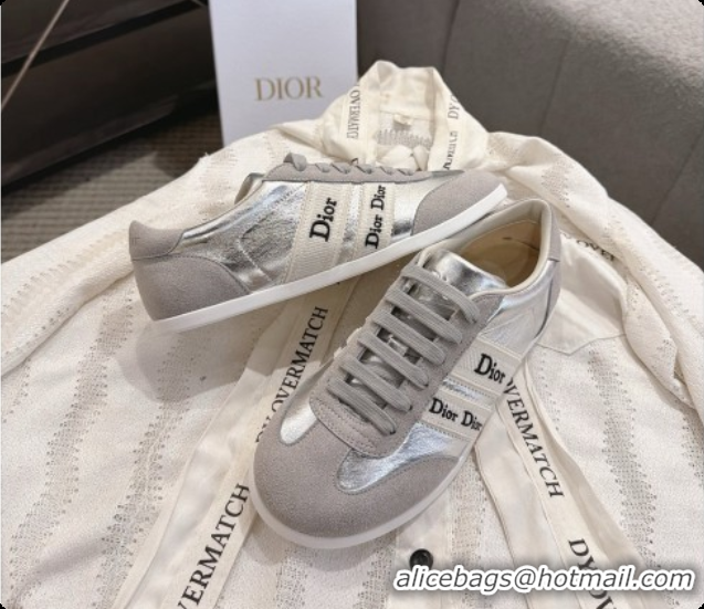 Low Price Dior Ribbon Sneaker in Gray Suede Calfskin and Silver Lambskin D091183 2026