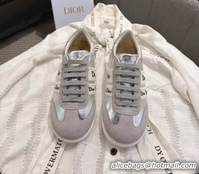 Low Price Dior Ribbon Sneaker in Gray Suede Calfskin and Silver Lambskin D091183 2026