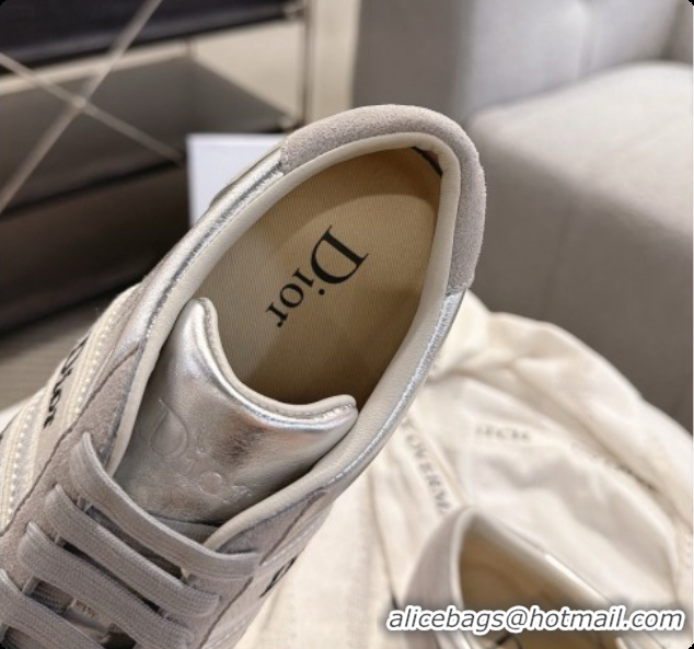 Low Price Dior Ribbon Sneaker in Gray Suede Calfskin and Silver Lambskin D091183 2026
