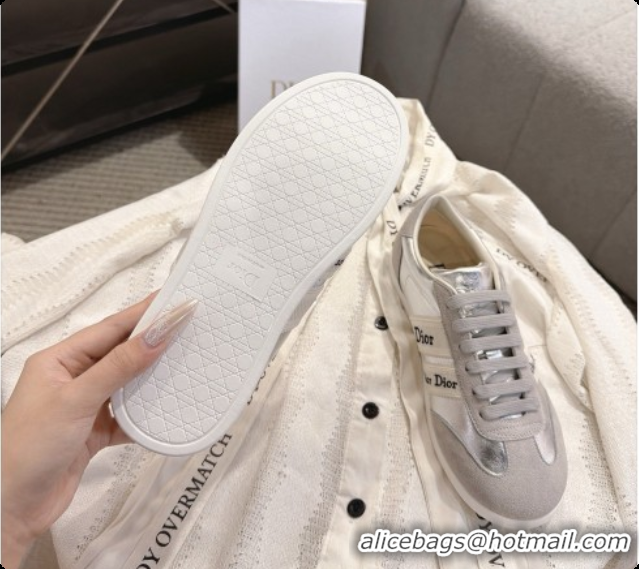 Low Price Dior Ribbon Sneaker in Gray Suede Calfskin and Silver Lambskin D091183 2026