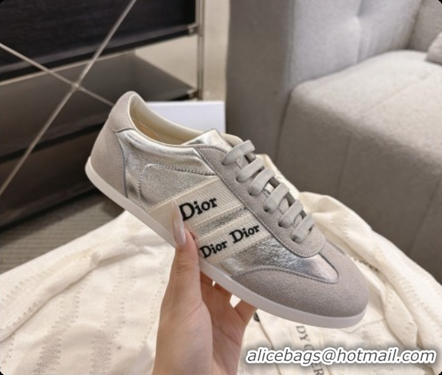 Low Price Dior Ribbon Sneaker in Gray Suede Calfskin and Silver Lambskin D091183 2026