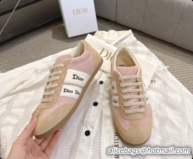 Good Quality Dior Ribbon Sneaker in Suede Calfskin D091187 Light Brown/Pink 2026
