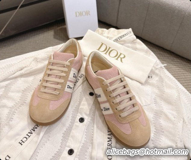 Good Quality Dior Ribbon Sneaker in Suede Calfskin D091187 Light Brown/Pink 2026