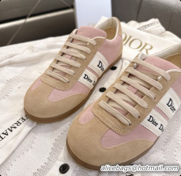 Good Quality Dior Ribbon Sneaker in Suede Calfskin D091187 Light Brown/Pink 2026