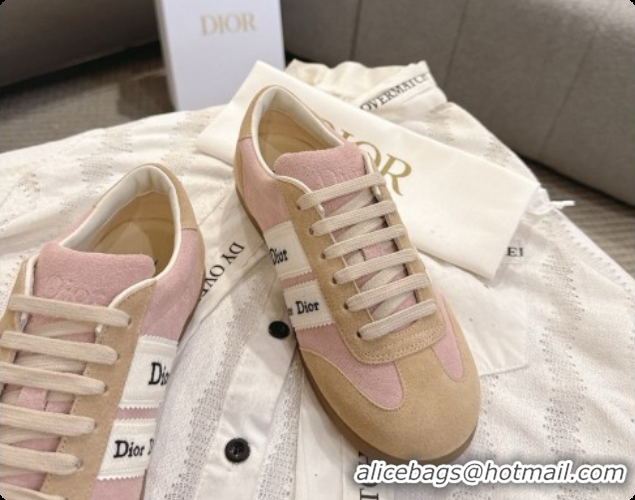 Good Quality Dior Ribbon Sneaker in Suede Calfskin D091187 Light Brown/Pink 2026