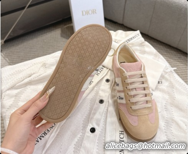 Good Quality Dior Ribbon Sneaker in Suede Calfskin D091187 Light Brown/Pink 2026