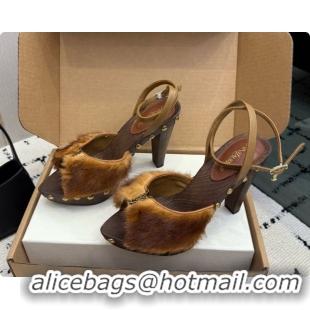 Luxury Saint Laurent Mink Fur Sandals S091508 Brown 2026