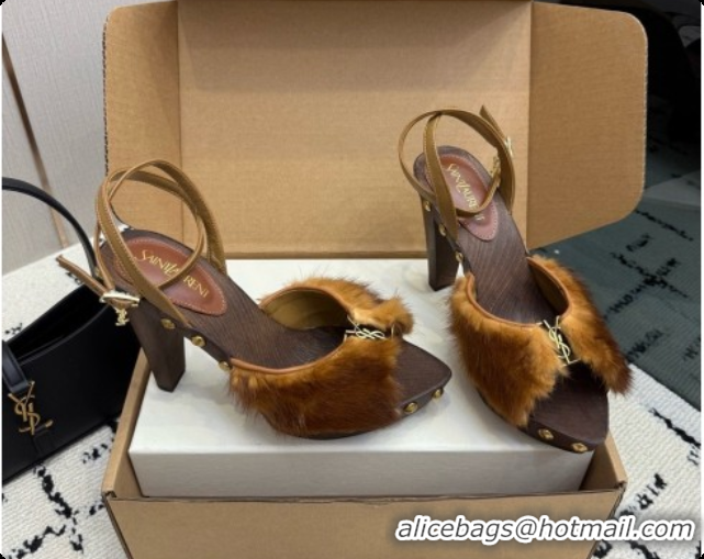 Luxury Saint Laurent Mink Fur Sandals S091508 Brown 2026
