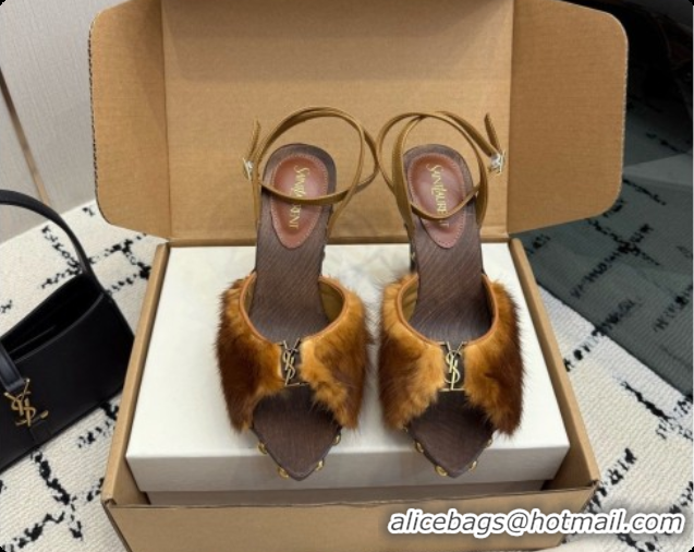 Luxury Saint Laurent Mink Fur Sandals S091508 Brown 2026