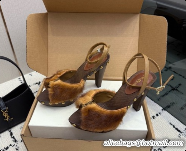 Luxury Saint Laurent Mink Fur Sandals S091508 Brown 2026