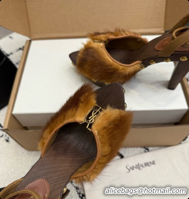 Luxury Saint Laurent Mink Fur Sandals S091508 Brown 2026