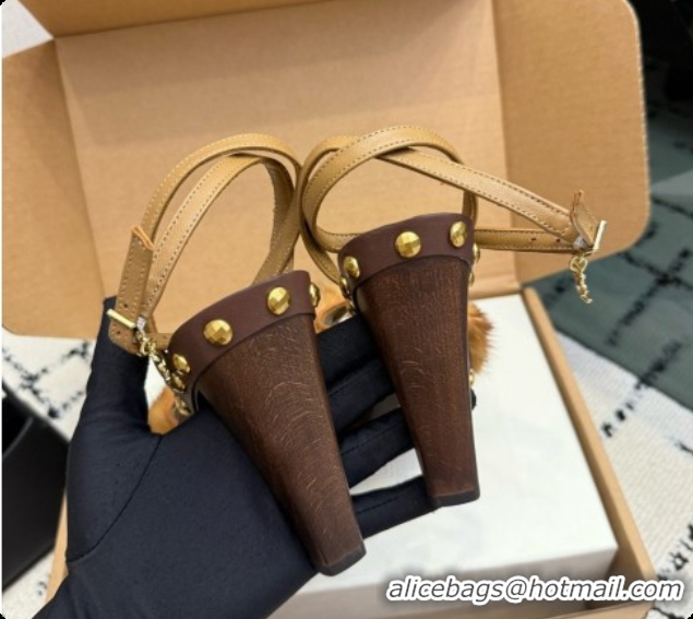 Luxury Saint Laurent Mink Fur Sandals S091508 Brown 2026