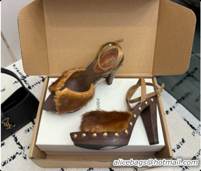 Luxury Saint Laurent Mink Fur Sandals S091508 Brown 2026