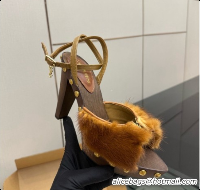 Luxury Saint Laurent Mink Fur Sandals S091508 Brown 2026
