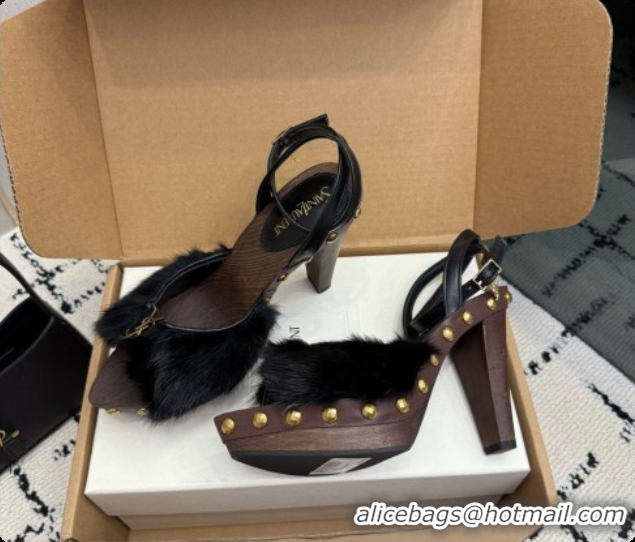 Buy Cheap Saint Laurent Mink Fur Sandals S091509 Black 2026