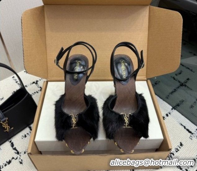 Buy Cheap Saint Laurent Mink Fur Sandals S091509 Black 2026