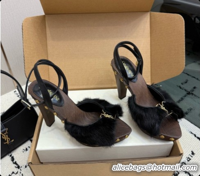 Buy Cheap Saint Laurent Mink Fur Sandals S091509 Black 2026