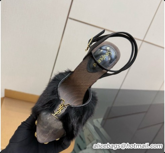 Buy Cheap Saint Laurent Mink Fur Sandals S091509 Black 2026