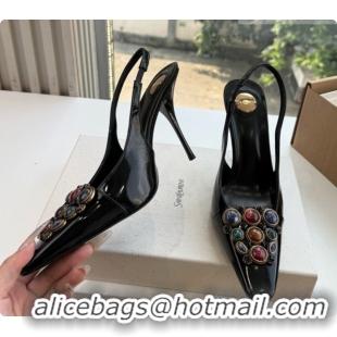 Buy Discount Saint Laurent ICELAND Slingback Pumps in Smooth leather and Crystals Black 6091509 2026