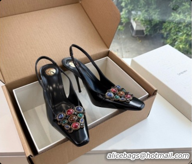 Buy Discount Saint Laurent ICELAND Slingback Pumps in Smooth leather and Crystals Black 6091509 2026