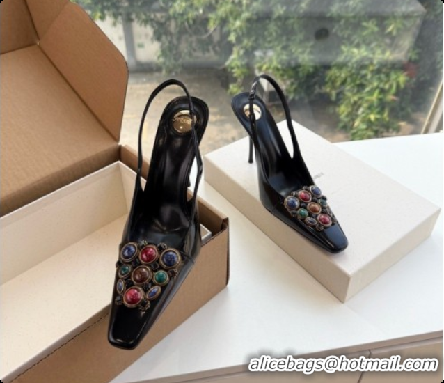 Buy Discount Saint Laurent ICELAND Slingback Pumps in Smooth leather and Crystals Black 6091509 2026