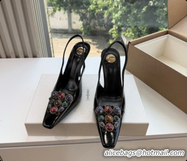 Buy Discount Saint Laurent ICELAND Slingback Pumps in Smooth leather and Crystals Black 6091509 2026