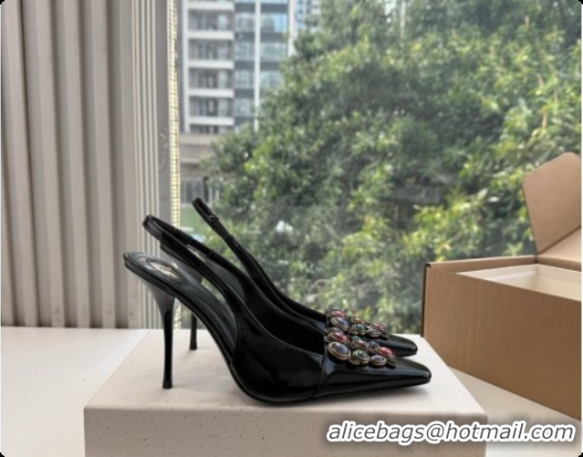 Buy Discount Saint Laurent ICELAND Slingback Pumps in Smooth leather and Crystals Black 6091509 2026