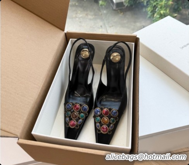 Buy Discount Saint Laurent ICELAND Slingback Pumps in Smooth leather and Crystals Black 6091509 2026