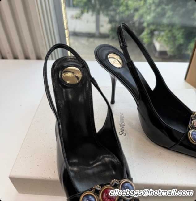 Buy Discount Saint Laurent ICELAND Slingback Pumps in Smooth leather and Crystals Black 6091509 2026