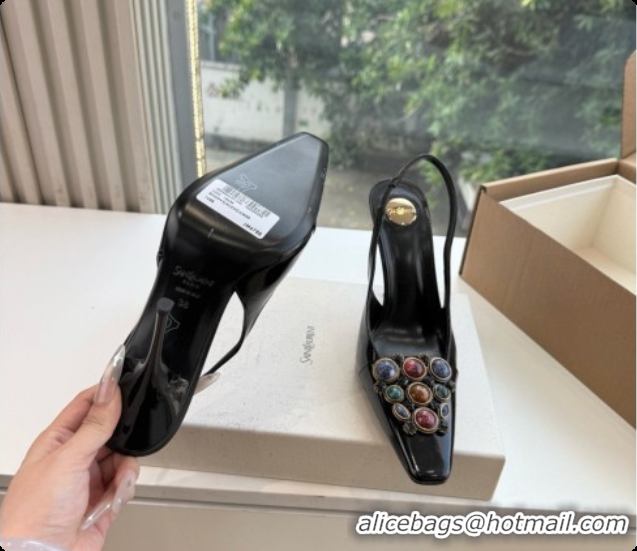 Buy Discount Saint Laurent ICELAND Slingback Pumps in Smooth leather and Crystals Black 6091509 2026