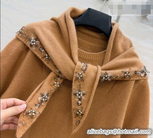 Trendy Design Prada Cashmere Short-sleeved Sweater with Triangle Scarf P090707 Brown 2026